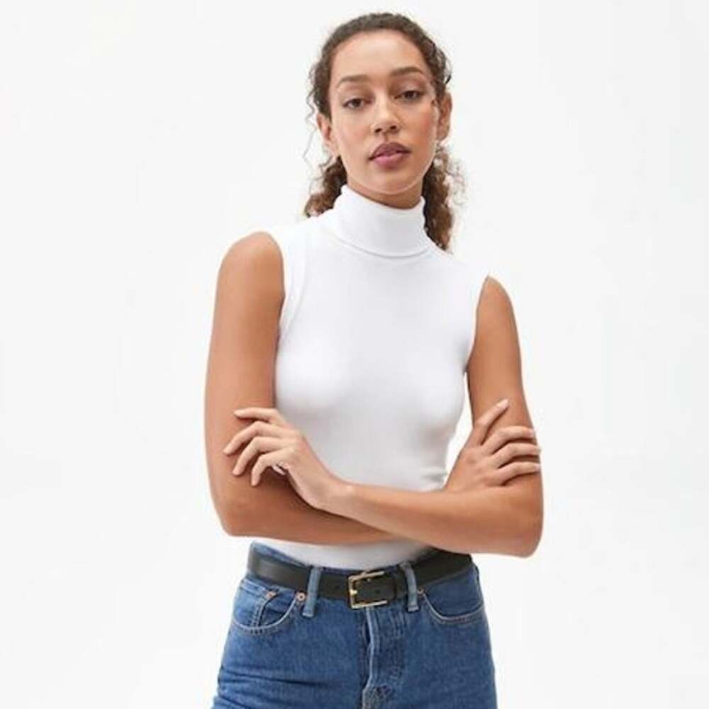 Michael Stars Hillary Sleeveless Turtleneck Top White Chalk XS NEW Minimalist